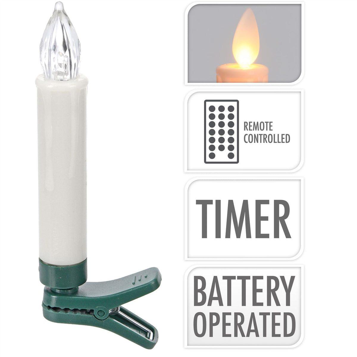 10 Flameless Clip On Led Christmas Tree Candles Set | Remote Control Battery Operated Wireless Candles | Candles With Timer Function LED Light - Tophatter Daily Deals