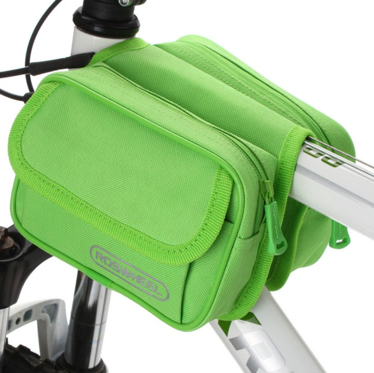 Bicycle bag front beam bag saddle bag mountain bike equipment riding bag on tube bag bicycle accessories bag Green 0 - Tophatter Daily Deals