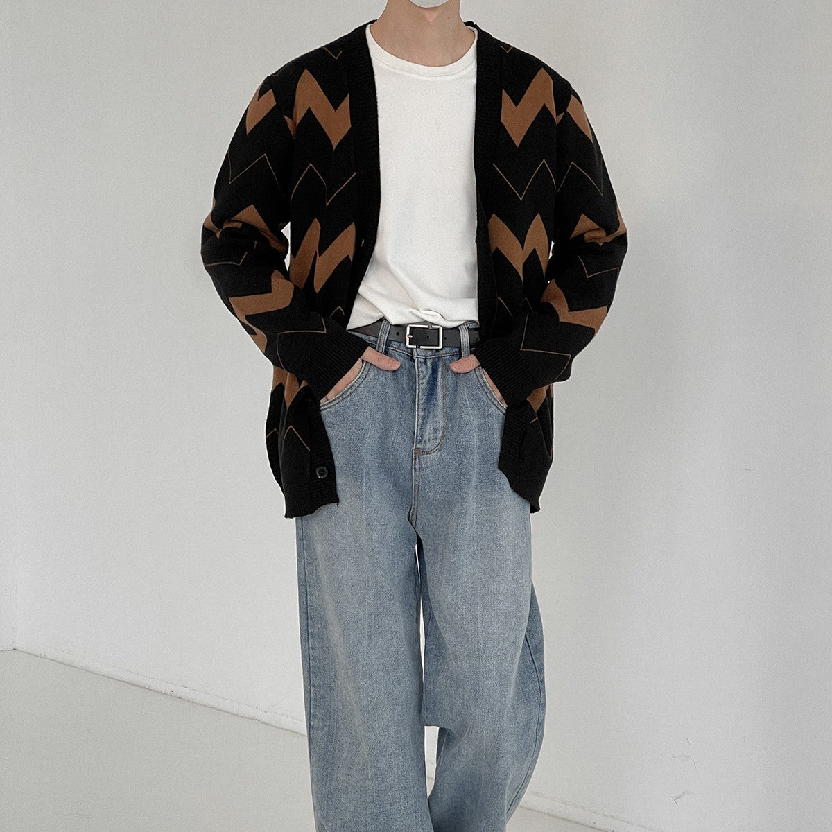 Oversized Men's Cardigan - Open Front, Knit, Casual 3D Changing Face Moving Picture Frame - Tophatter Daily Deals