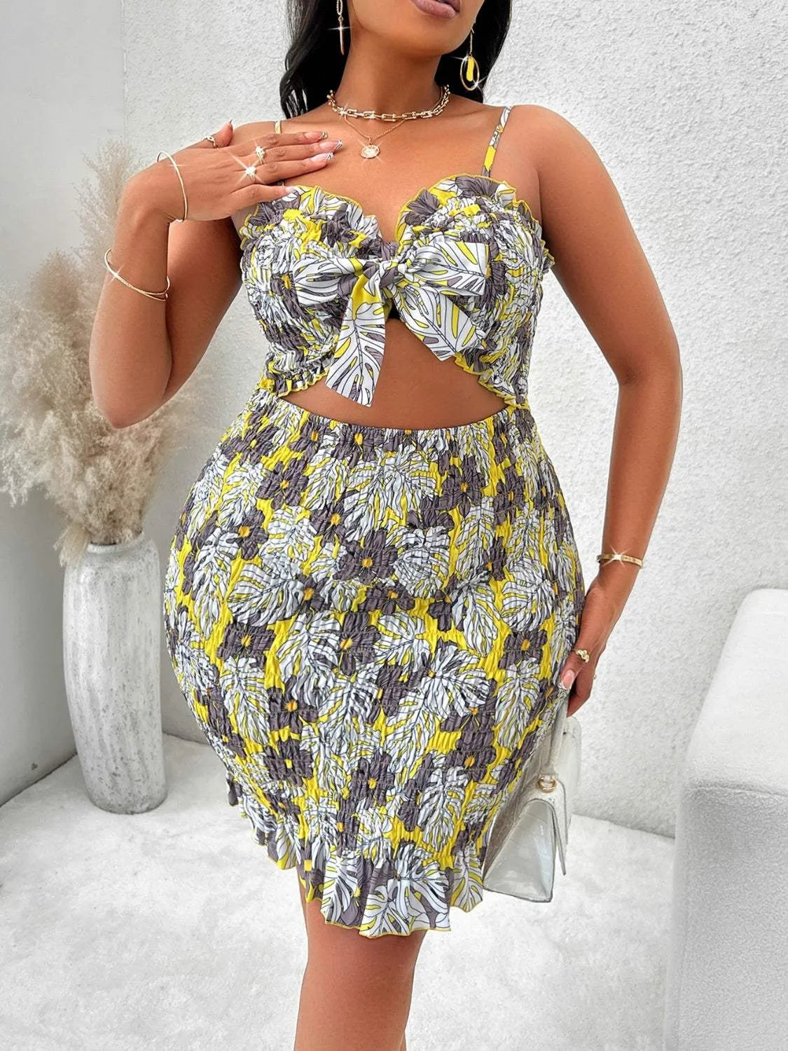 Plus Size Spaghetti Strap Cutout Ruffle Hem Dress Multicolor Cocktail Dresses - Tophatter Daily Deals