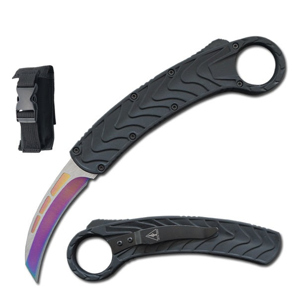 Rainbow Finish Blade Tactical Auto Karambit Dual Action OTF Knife - Tophatter's Guns'N'Weapons Store Collectible Weapons - Tophatter Daily Deals