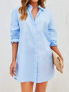 Button Up Long Sleeve Mini Shirt Dress Misty Blue Casual Dresses - Tophatter Daily Deals