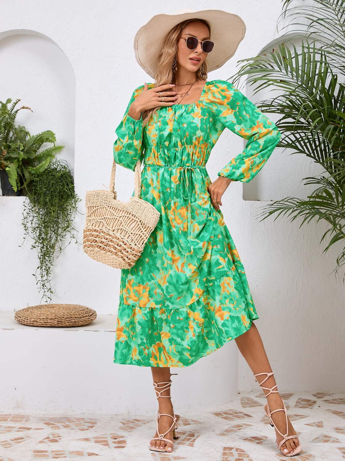 Printed Long Sleeve Midi Dress Casual Dresses - Tophatter Daily Deals