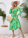 Printed Long Sleeve Midi Dress Green Casual Dresses - Tophatter Daily Deals