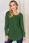 Basic Bae Full Size Ribbed Round Neck Slit T-Shirt Mid Green Women's T-Shirts - Tophatter Daily Deals