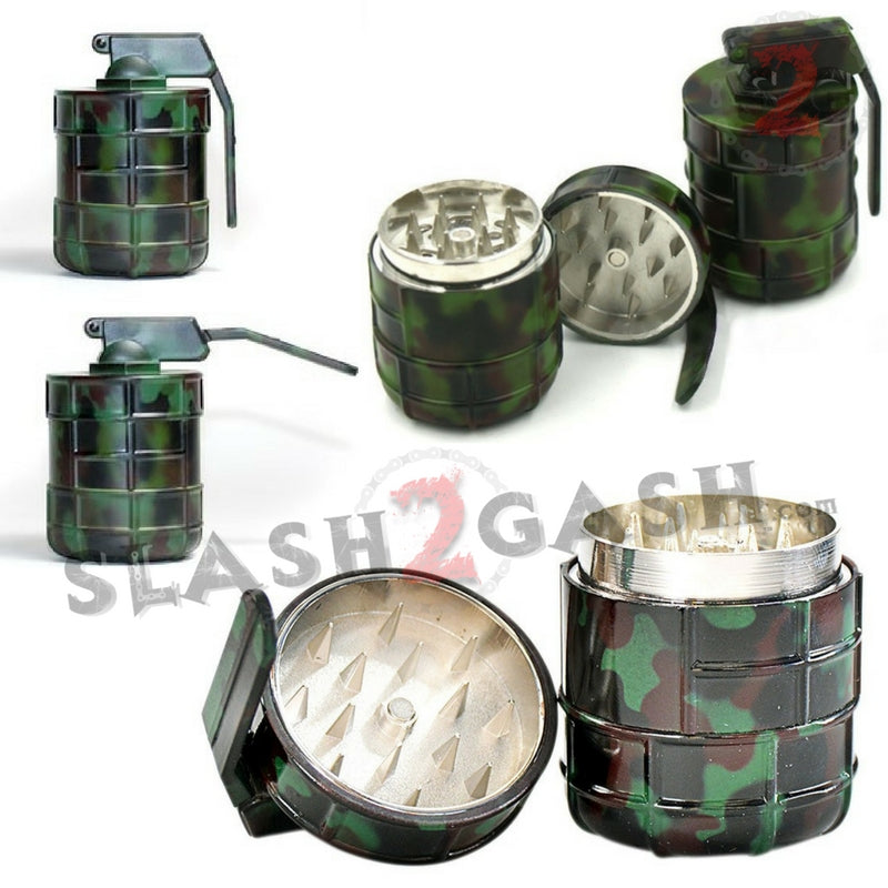 Camo Hand Grenade Tobacco Herb Grinder - 3 piece w/ Pin Handle Smoking Accessories - Tophatter Daily Deals