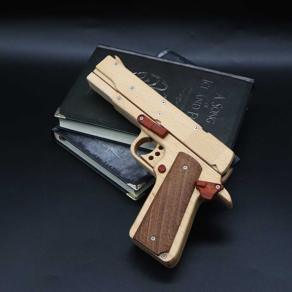 Assembled M1911 Wooden Replica Rubber Band Gun - Tophatter Daily Deals