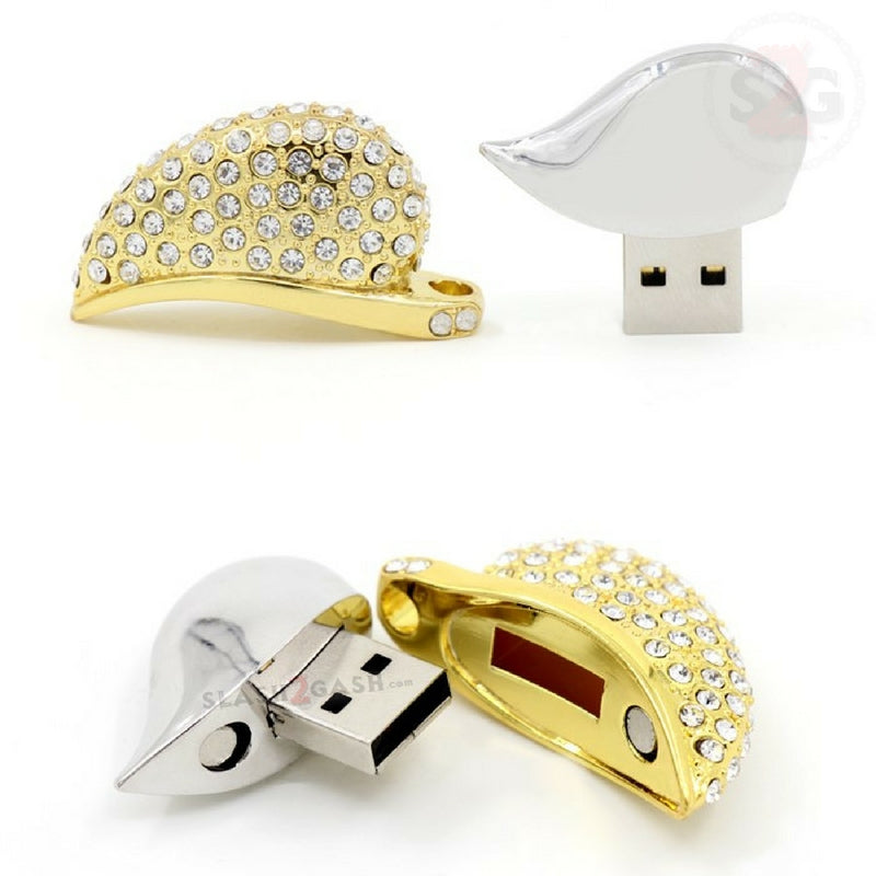 Crystal Necklace Heart USB Flash Drive 2.0 Gold Pendant Charm 16gb USB Flash Drive - Tophatter Daily Deals