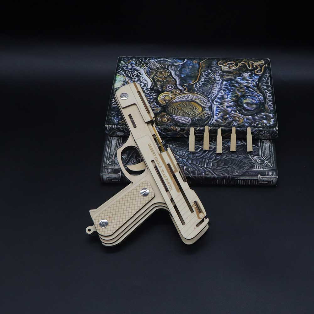 Assembled Wooden Rubber Band Gun Pistol Model Kit With Wooden bullets - Tophatter Daily Deals
