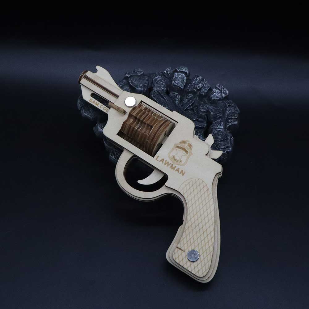 Assembled Colt Law Enforcement Officer Wooden Rubber Band Gun Model Kit - Tophatter Daily Deals