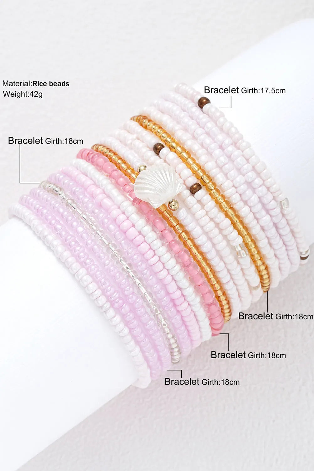 Light Pink Bohemian Beaded Shell Ornament Bracelet Set Bracelets - Tophatter Daily Deals