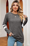 Striped Heathered Round Neck T-Shirt Charcoal Women's T-Shirts - Tophatter Daily Deals