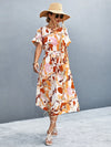 Round Neck Short Sleeve Tie Waist Midi Dress Red Orange Casual Dresses - Tophatter Daily Deals