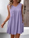 Ruched V-Neck Sleeveless Mini Dress Lavender Casual Dresses - Tophatter Daily Deals