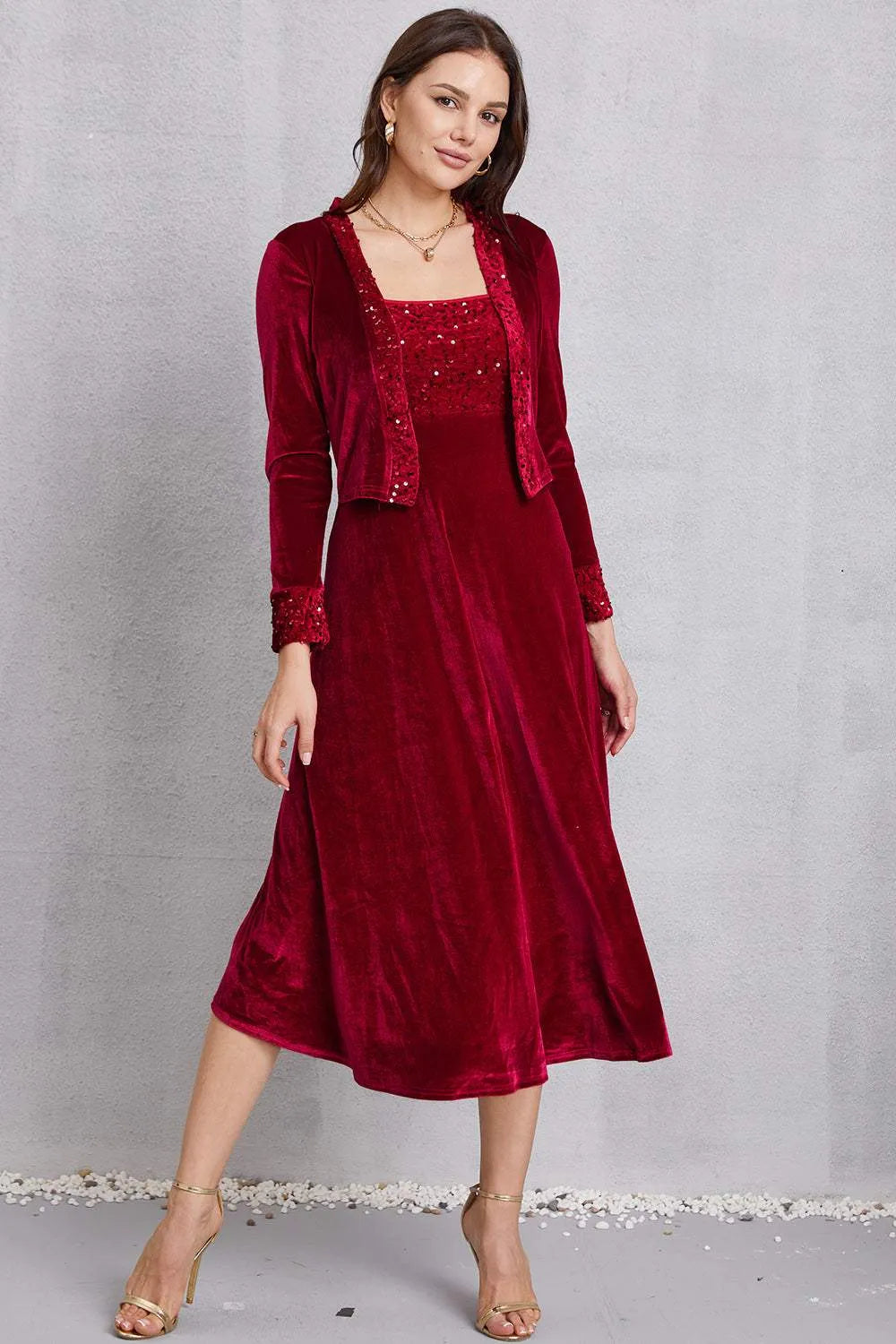 Sequin Long Sleeve Midi Dress Cocktail Dresses - Tophatter Daily Deals