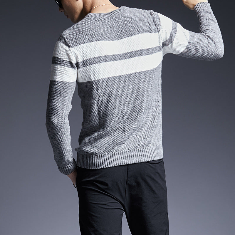 Soft Men's Crew Sweater - Diagonal Stripe, Cotton, Fall Grey 3D Changing Face Moving Picture Frame - Tophatter Daily Deals