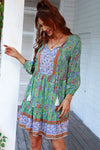 Floral Tied Balloon Sleeve Mini Dress Casual Dresses - Tophatter Daily Deals