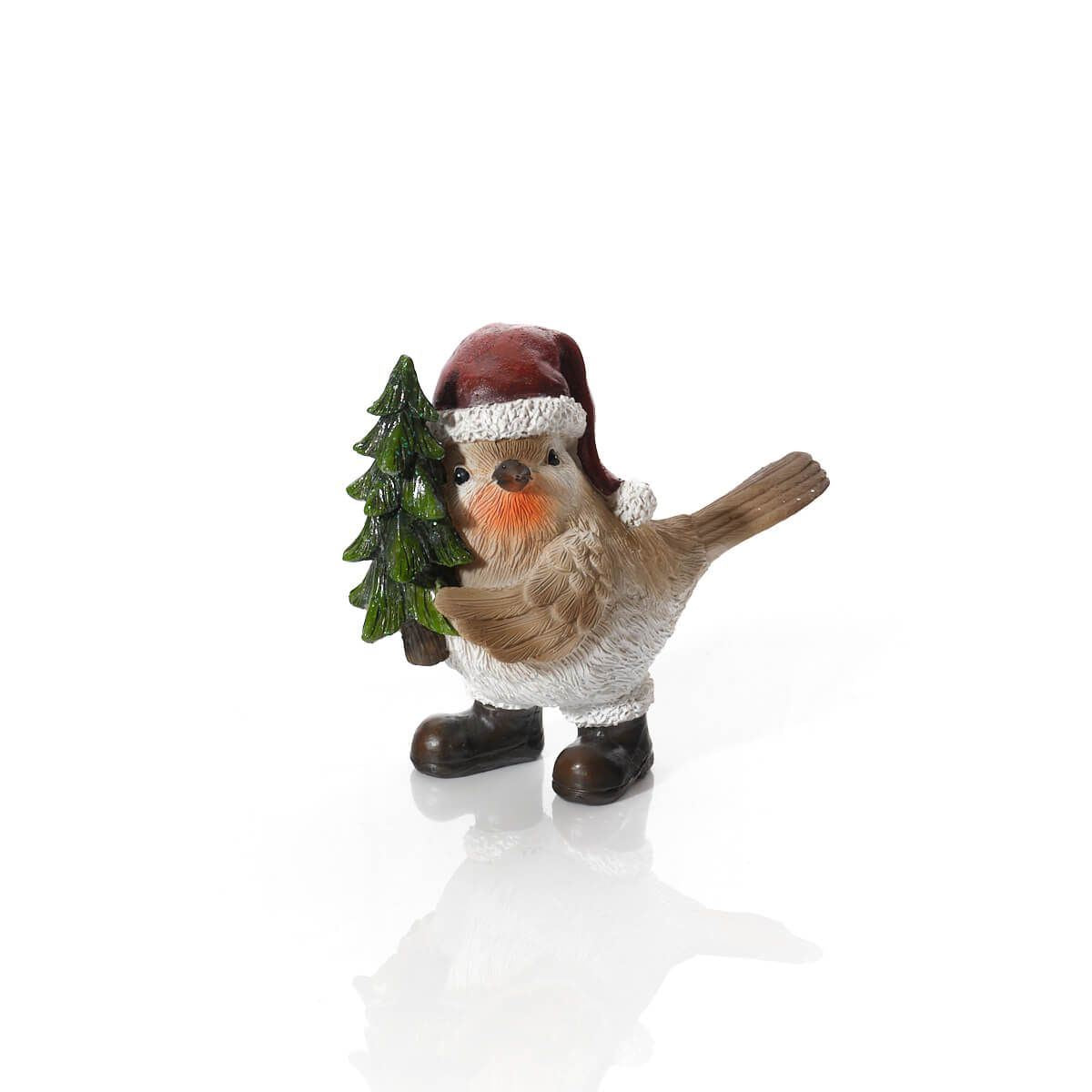 Robin Holding Tree Christmas Ornament | Festive Robin in Santa Hat Figurine 13cm Ornament - Tophatter Daily Deals