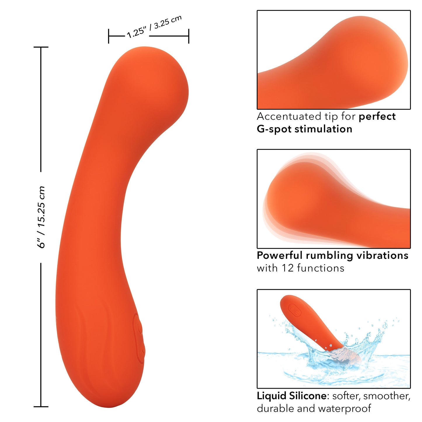 Stella Liquid Silicone G-Wand Vibrator in Orange with Flexible Neck and 12 Vibration Functions > Sex Toys For Ladies > G-Spot Vibrators - Tophatter Daily Deals