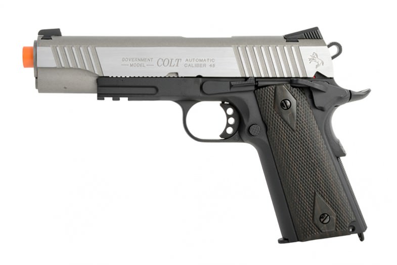 Colt 1911 Full Metal "Rail Gun" CO2 Blowback Airsoft Pistol - Two Tone - Tophatter's Inc. Weapons Store Online Collectible Weapons - Tophatter Daily Deals