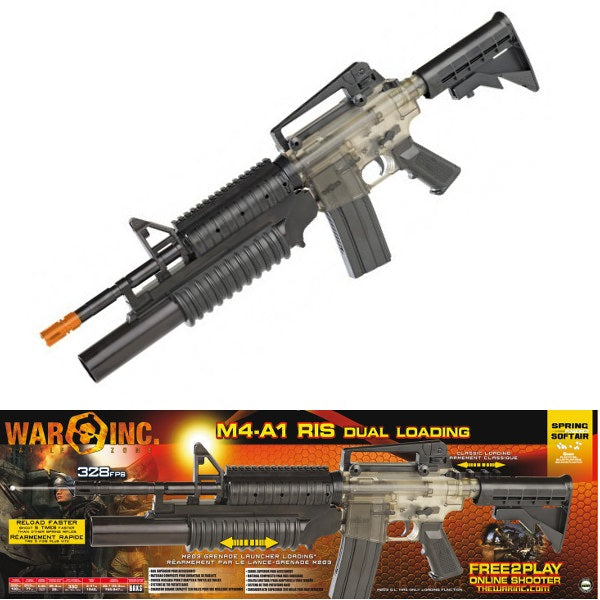 War Inc M4A1 RIS Dual Loading Airsoft Rifle with Mock M203 Grenade Launcher - Tophatter's Inc. Weapons Store Online Collectible Weapons - Tophatter Daily Deals