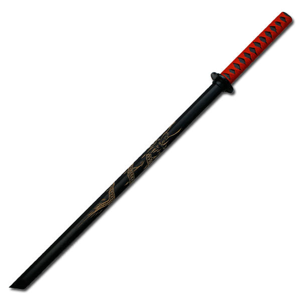 Samurai Wooden Training Sword Black Engraved Dragon Bokken - TOPHATTER'S ARMORY DEALS Collectible Weapons - Tophatter Daily Deals