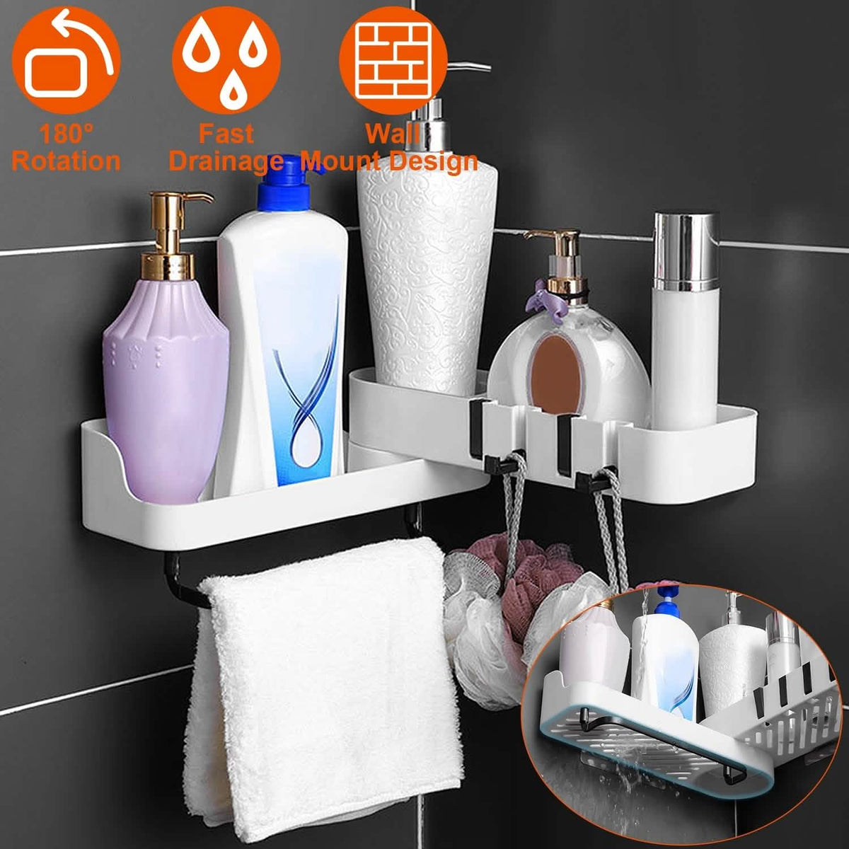 180° Rotatable Bathroom Corner Caddy Shelf Bath - Tophatter Daily Deals