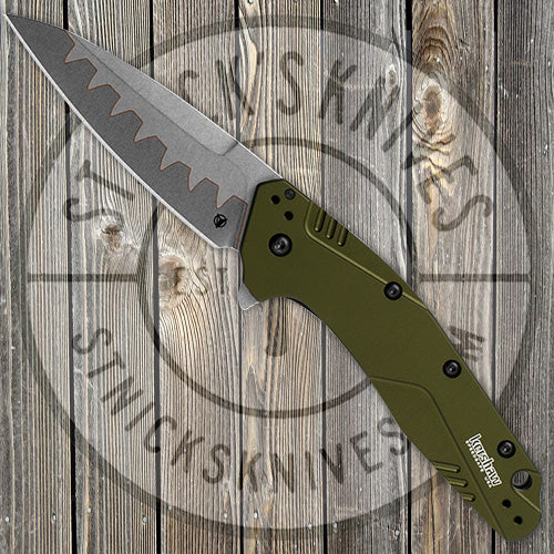 Kershaw - Dividend - Assisted Opening - Olive Green Aluminum - Composite Blade - 1812OLCB Knives - Tophatter Daily Deals