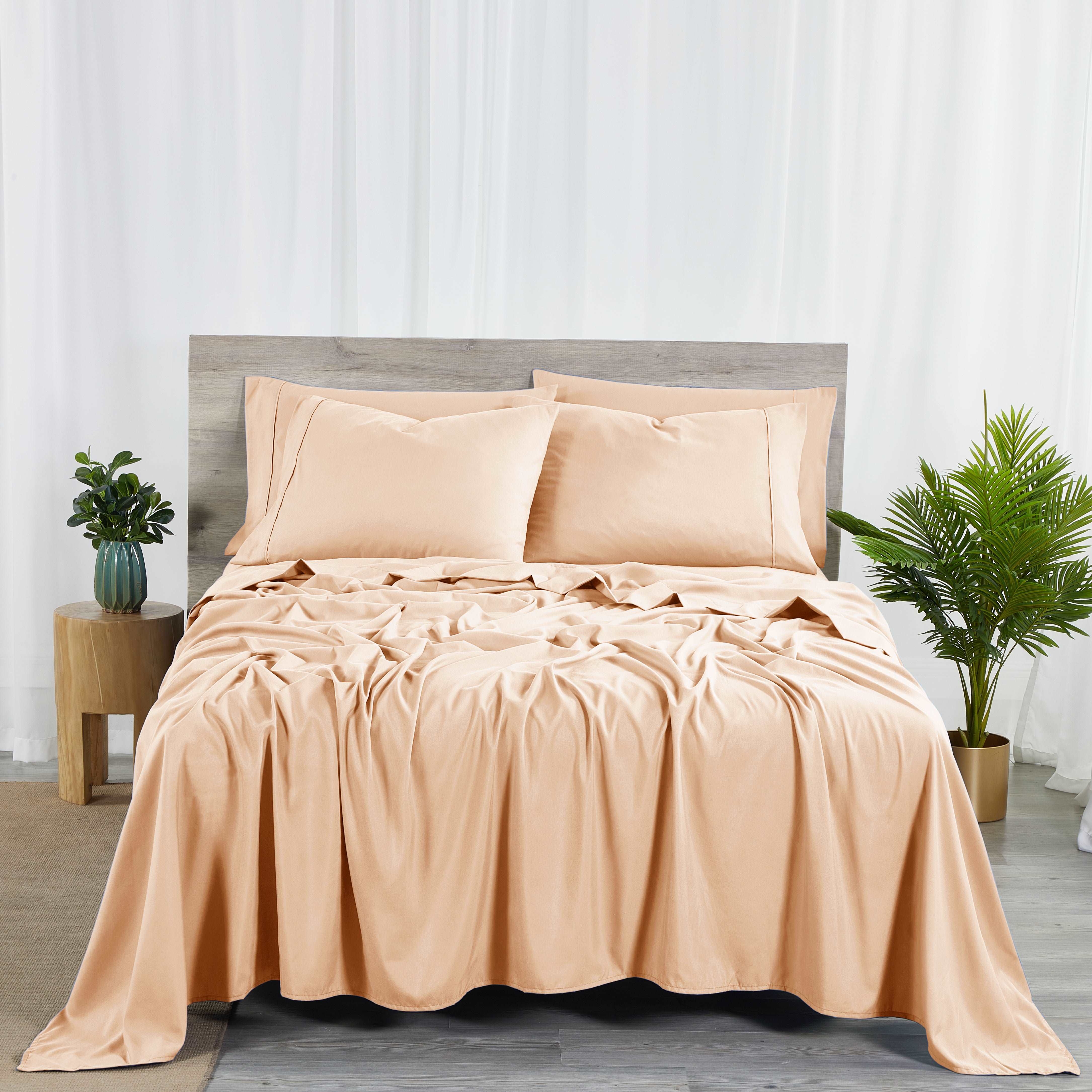 Bibb Home Bamboo 2000 Count 6 Piece Sheet Set with Sure Grip Blush Bedding - Tophatter Daily Deals