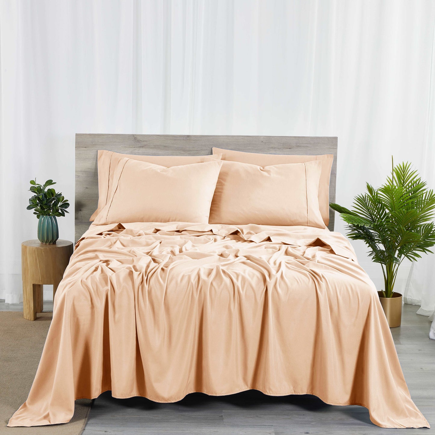 Bibb Home Bamboo 2000 Count 6 Piece Sheet Set with Sure Grip Blush Bedding - Tophatter Daily Deals