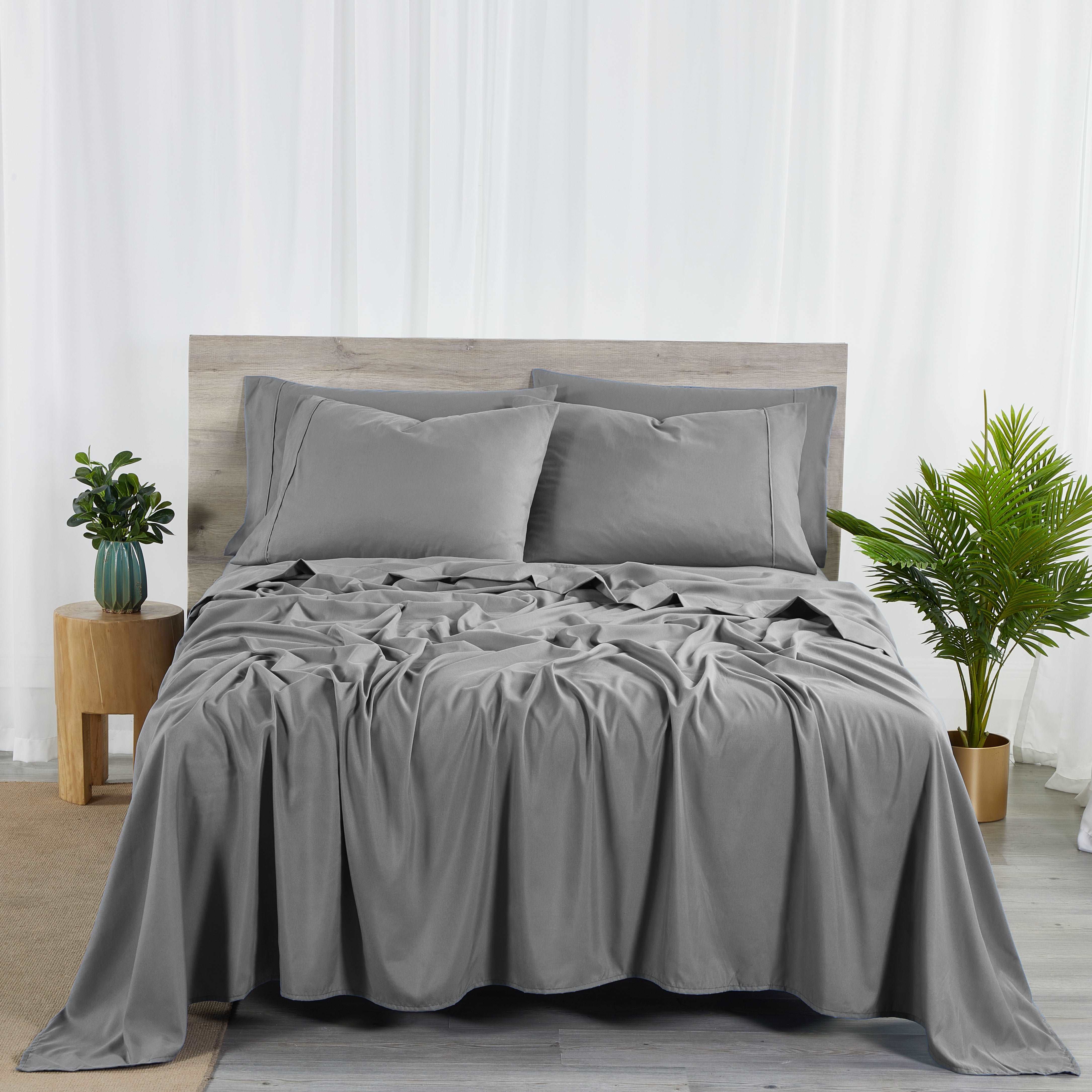 Bibb Home Bamboo 2000 Count 6 Piece Sheet Set with Sure Grip Charcoal Grey Bedding - Tophatter Daily Deals