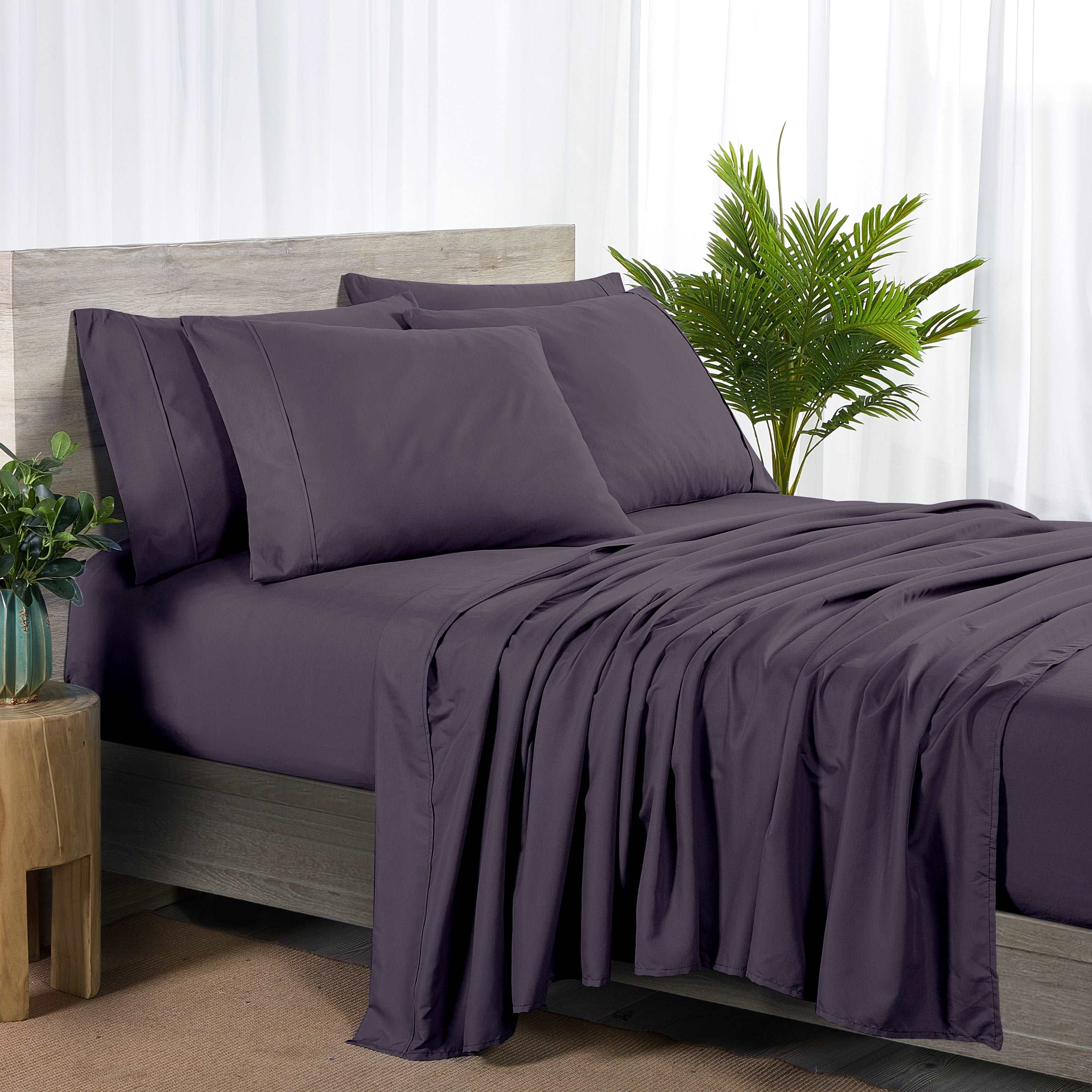 Bibb Home Bamboo 2000 Count 6 Piece Sheet Set with Sure Grip Egg Plant Bedding - Tophatter Daily Deals