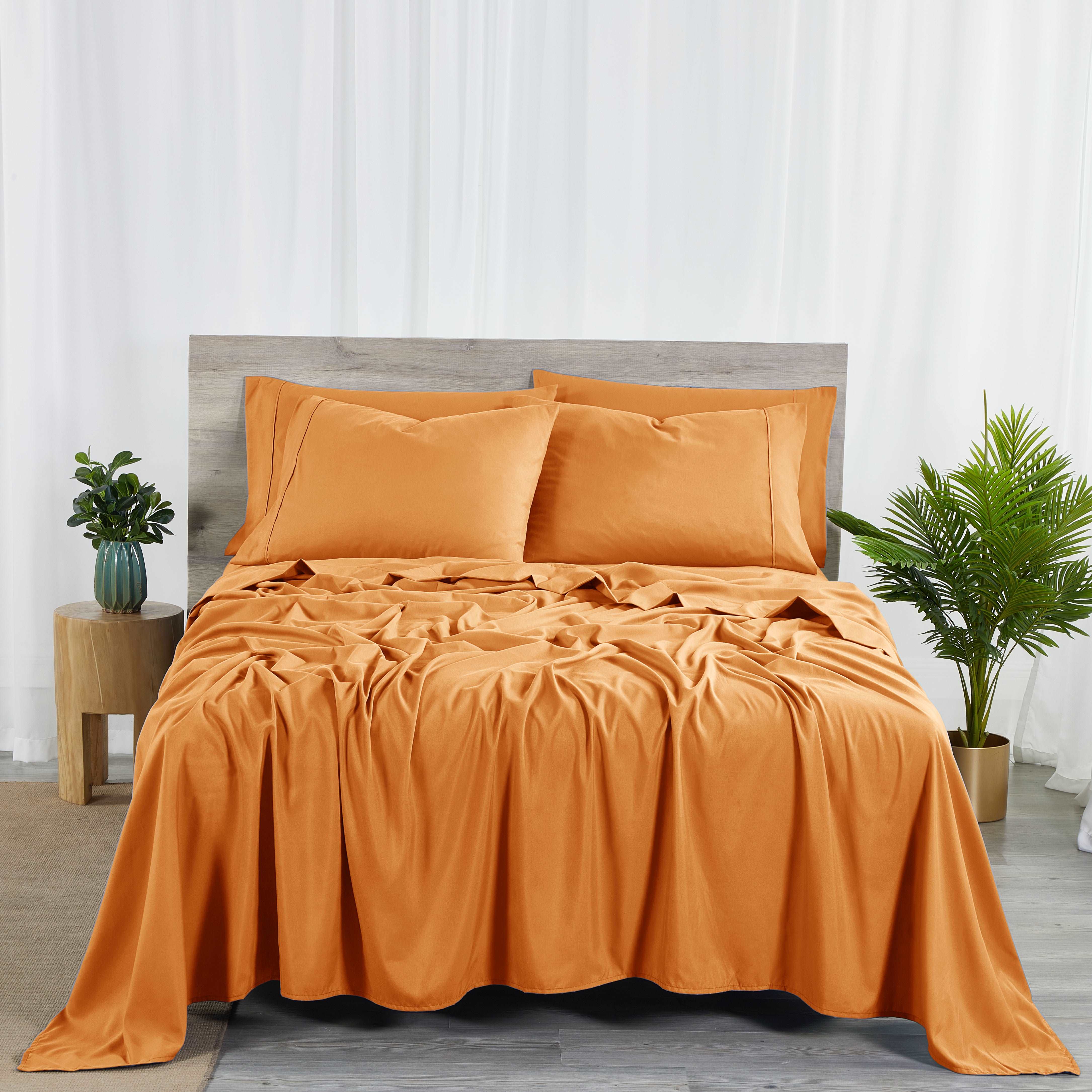 Bibb Home Bamboo 2000 Count 6 Piece Sheet Set with Sure Grip Pumpkin Bedding - Tophatter Daily Deals