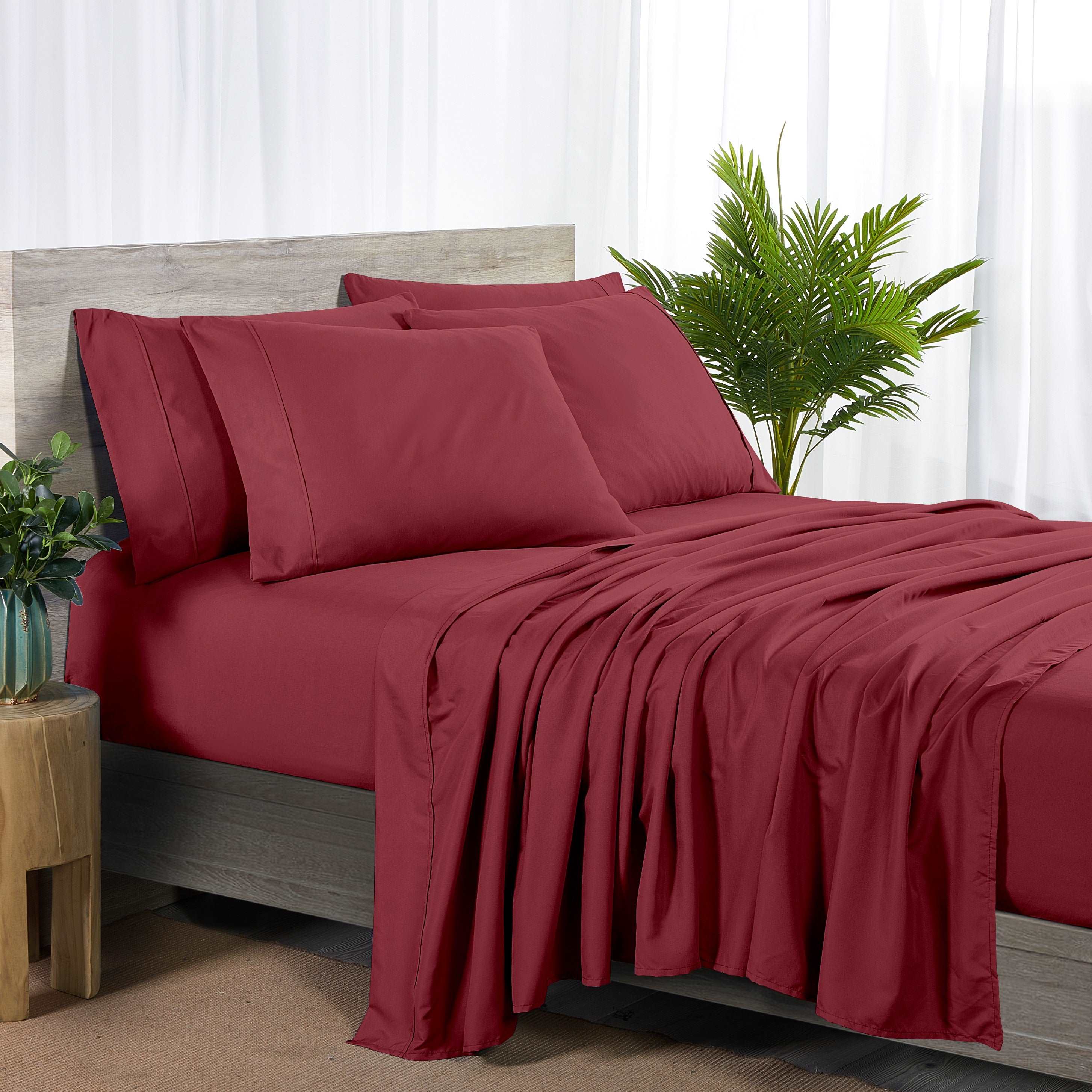 Bibb Home Bamboo 2000 Count 6 Piece Sheet Set with Sure Grip Raspberry Bedding - Tophatter Daily Deals