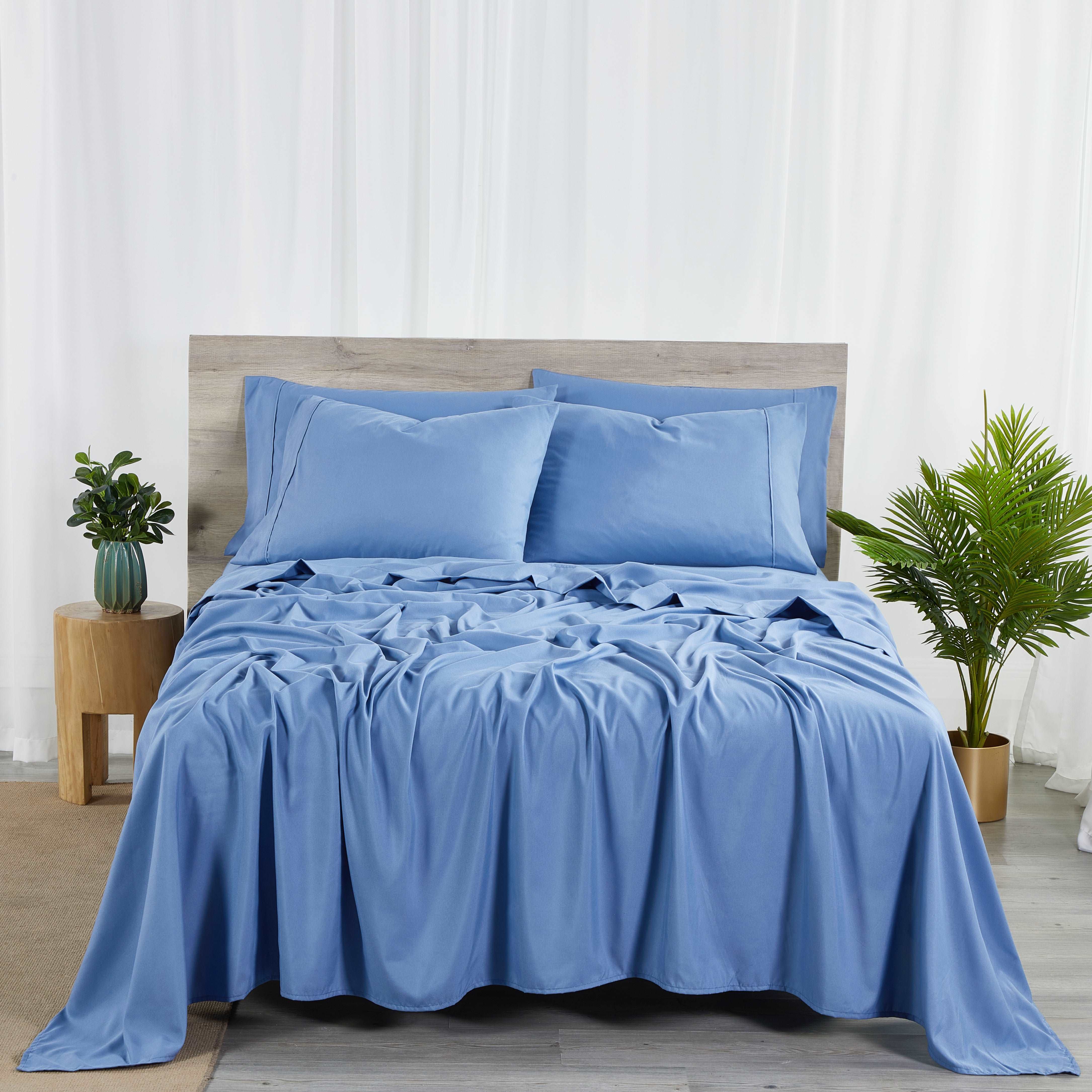 Bibb Home Bamboo 2000 Count 6 Piece Sheet Set with Sure Grip Ocean Blue Bedding - Tophatter Daily Deals