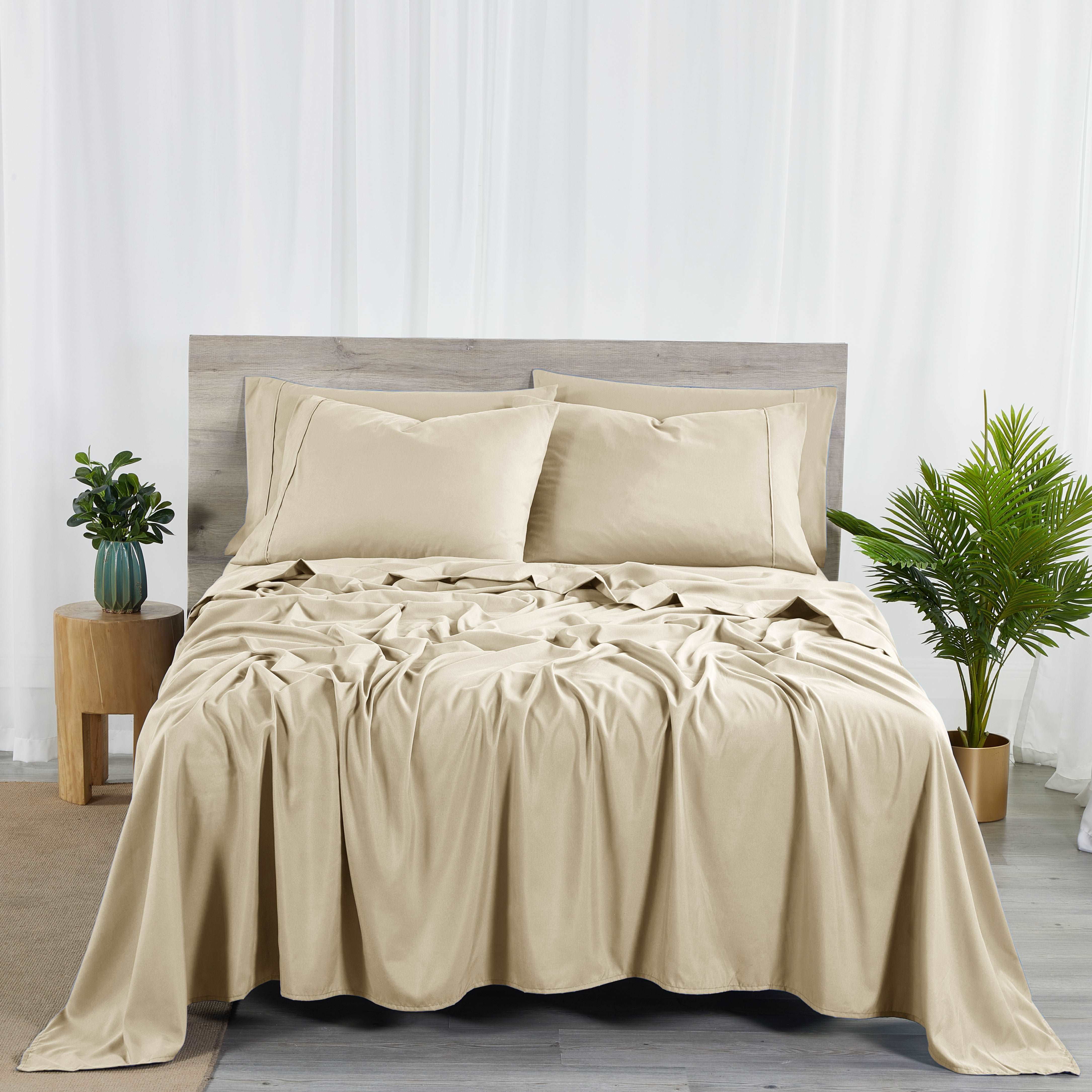 Bibb Home Bamboo 2000 Count 6 Piece Sheet Set with Sure Grip Warm Taupe Bedding - Tophatter Daily Deals