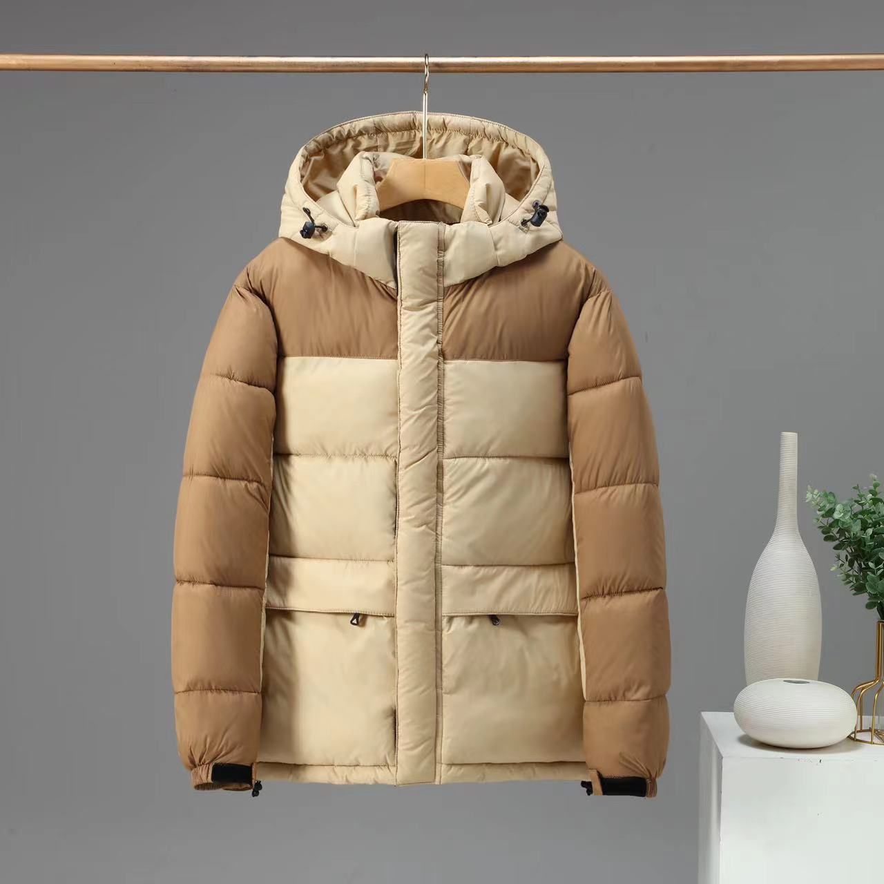 Warm Unisex Short Jacket - Boxy Hooded, Cotton Filled Khaki 3D Changing Face Moving Picture Frame - Tophatter Daily Deals
