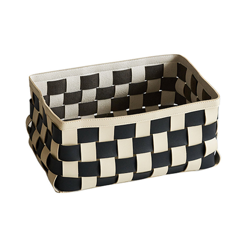 Black And White Hand Woven Storage Basket PU Black color blocking L 0 - Tophatter Daily Deals