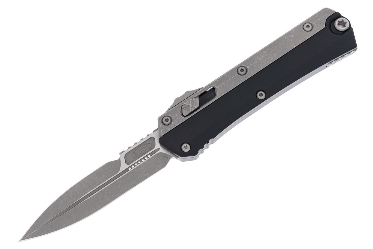 Microtech Glykon Bayonet - Black Handle - Bead Blast Overlay - Apocalyptic Blade - 184-10AP Automatic Knives - Tophatter Daily Deals