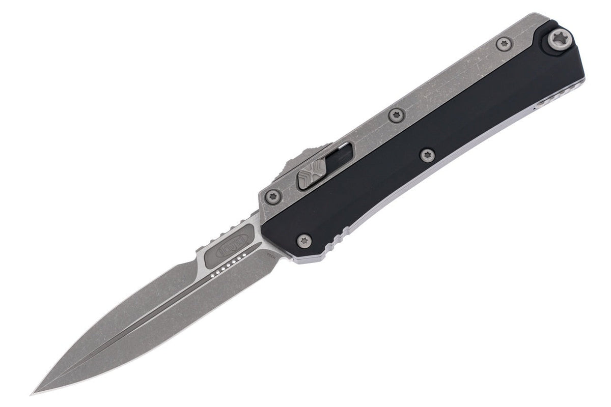 Microtech Glykon Bayonet - Black Handle - Bead Blast Overlay - Apocalyptic Blade - 184-10AP Automatic Knives - Tophatter Daily Deals