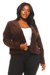 Women's Plus Size Pink Button Up Collar Blazer Brown Plus Size / Tops - Tophatter Daily Deals