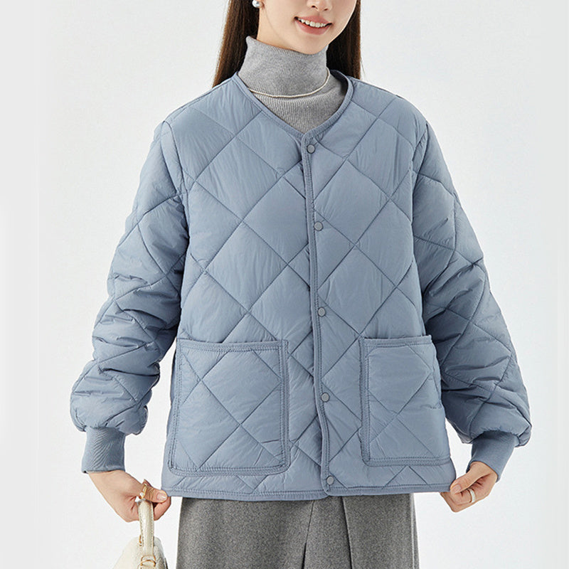 Lightweight Women's Quilted Coat - Relaxed Round Neck Nylon 3D Changing Face Moving Picture Frame - Tophatter Daily Deals