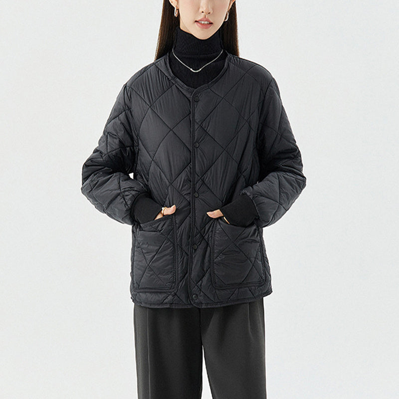 Lightweight Women's Quilted Coat - Relaxed Round Neck Nylon 3D Changing Face Moving Picture Frame - Tophatter Daily Deals