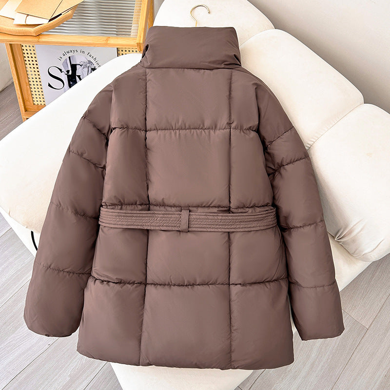Warm Womens Puffer Coat - Belted Quilted Nylon Midthigh 3D Changing Face Moving Picture Frame - Tophatter Daily Deals