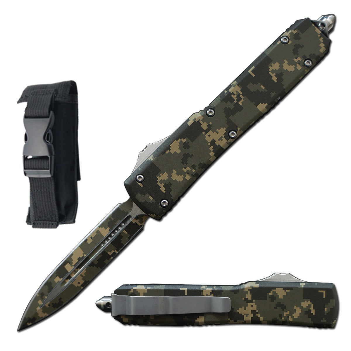 8.25" Automatic Dual Shadow Jumper Digital Camo OTF Knife - Tophatter's Inc. Weapons Store Online Collectible Weapons - Tophatter Daily Deals
