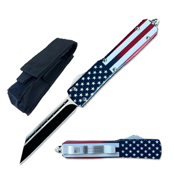 8.75" Automatic American Flag OTF Knife Tanto Blade - TOPHATTER'S ARMORY DEALS Collectible Weapons - Tophatter Daily Deals
