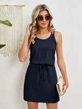 Eyelet Scoop Neck Sleeveless Dress Casual Dresses - Tophatter Daily Deals