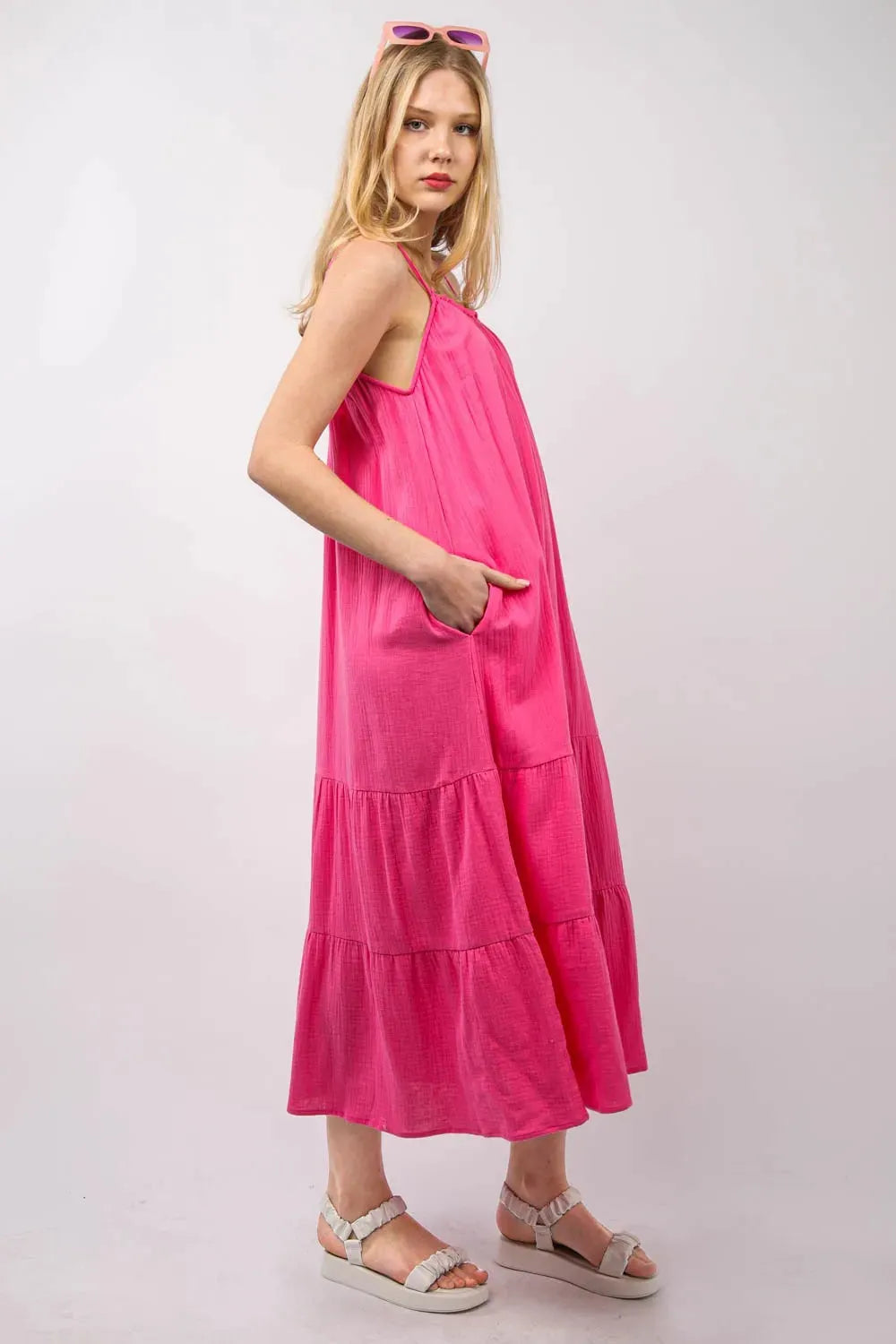 VERY J Ruffled A-Line Midi Cami Dress Casual Dresses - Tophatter Daily Deals