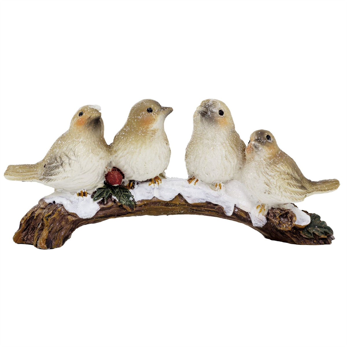 Festive Snowbirds on a Branch | 4 Bird Christmas Wildlife Ornament Figurine Ornament - Tophatter Daily Deals