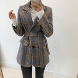 Warm Structured Women's Short Coat - Belted Plaid Wool 3D Changing Face Moving Picture Frame - Tophatter Daily Deals